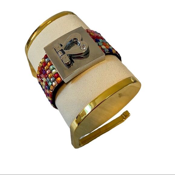 Multi-colored Jeweled Bracelet w/ pretty heart shaped buckle clasp. - Picture 4 of 9